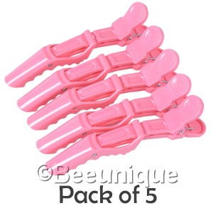 Crocodile Hair Clips Pink - Click Image to Close